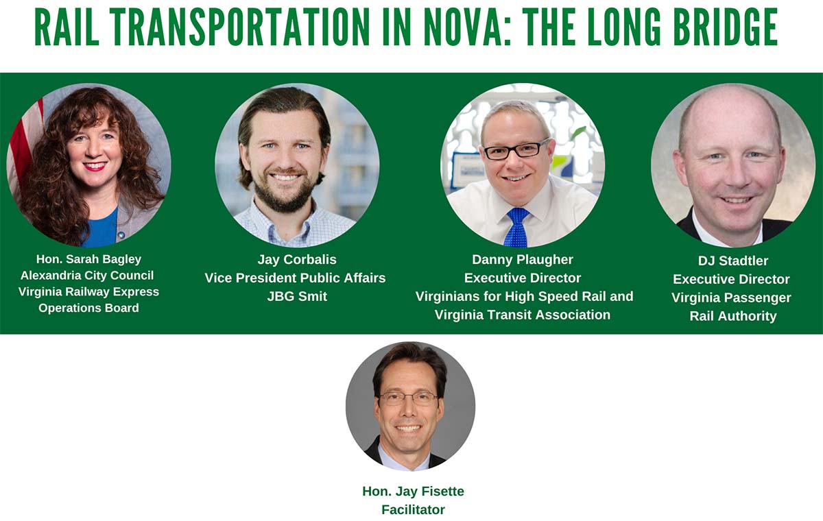 A collage of presenters at the RELI Rail Transportation in NOVA: The Long Bridge event